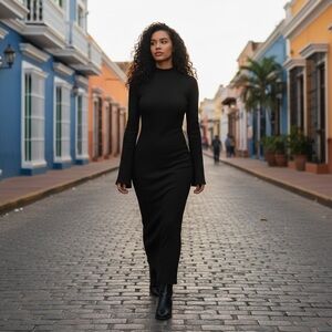 Amaya Snatched Long Sleeve Maxi Dress - Black